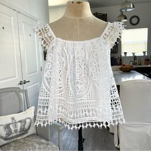 Express Lace Ruffle Sleeve Tank Top